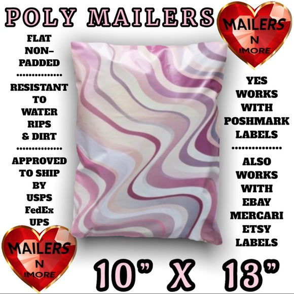 MAILERSNAMORE Other - ( Quantity 50 10x13 ) Abstract Swirl Pink Poly Mailers Bags Shipping Envelopes